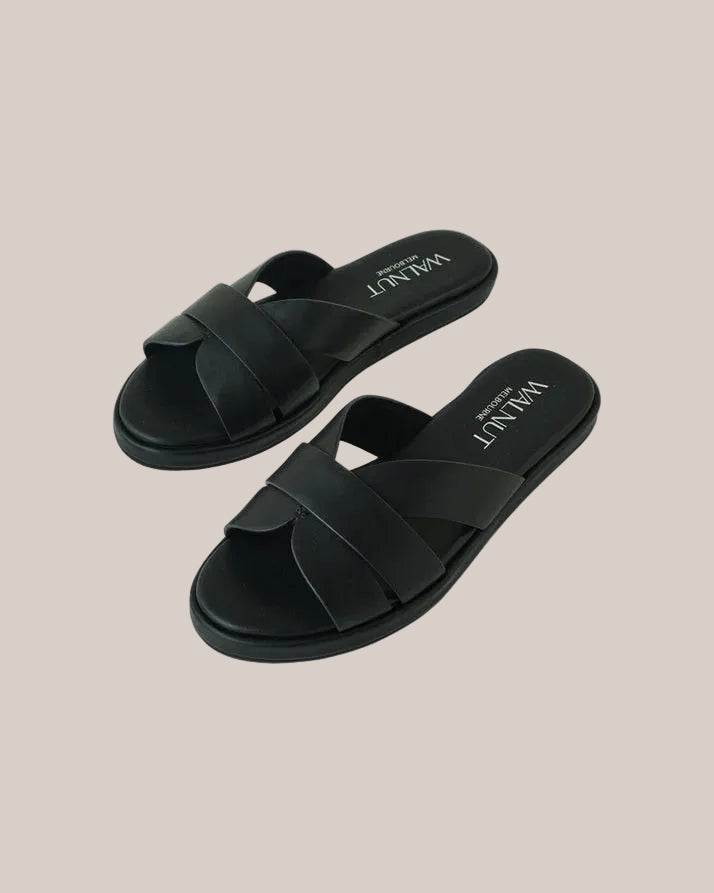 Luna Black Leather Slide