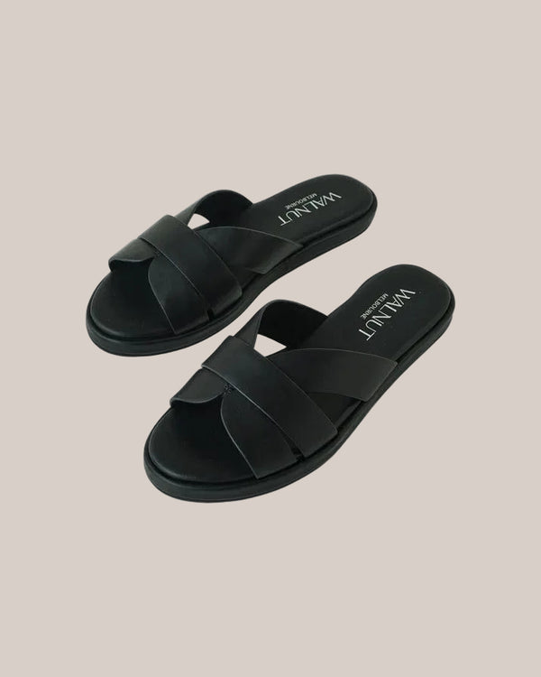 Luna Black Leather Slide